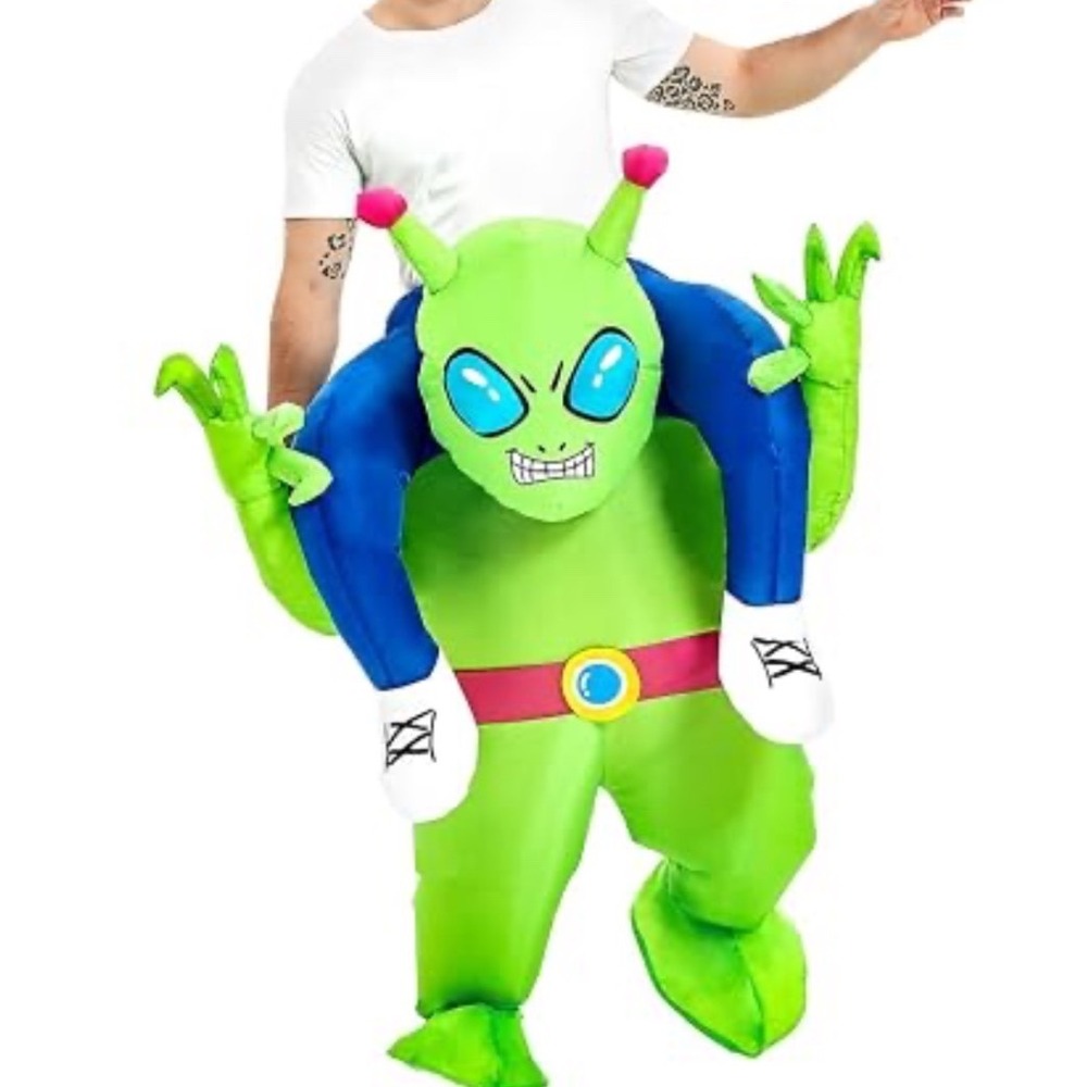 inflatable alien halloween costume green ride on adult men one size